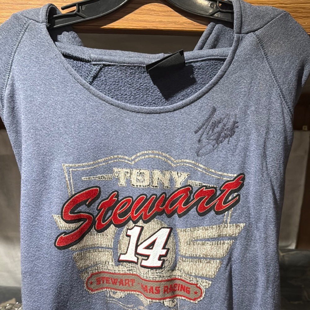 Chase Authentics Grey Blue AUTOGRAPHED Tony Stewart Hoodie
